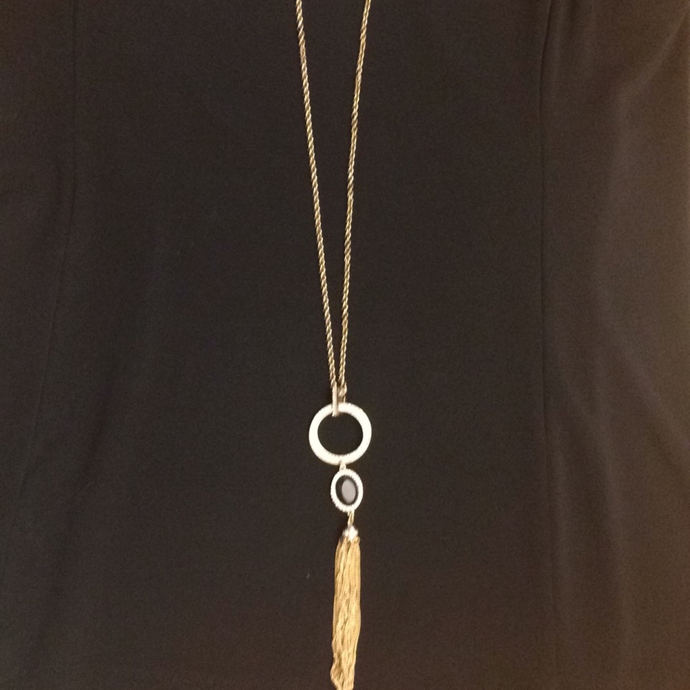 Necklace Gold Tone w/ black and rhinestone accents